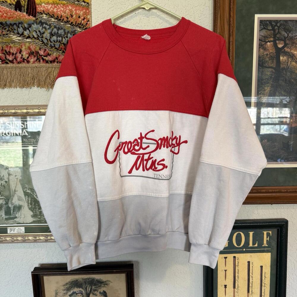 Vintage 80s RARE Great Smoky Mountains Colorful Crewneck‎ Sweatshirt Size XL